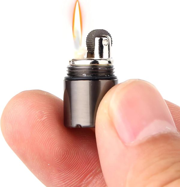 The World's Smallest Kerosene Lighter! Height 2.5cm/1.3cm Capsule Lighter Portable Metal Miniature EDC Gear Waterproof Tiny Peanut Lighter (Fuel not Included) Silver