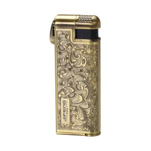 JIFENG Pipe Lighter, Zinc Alloy Windproof Oblique Flame Butane Lighter with Fuel Window, Pipe Tamper and Gift Box, Refillable, Gas Not Included Copper