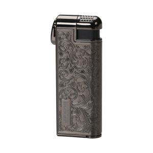 JIFENG Pipe Lighter, Zinc Alloy Windproof Oblique Flame Butane Lighter with Fuel Window, Pipe Tamper and Gift Box, Refillable, Gas Not Included Black