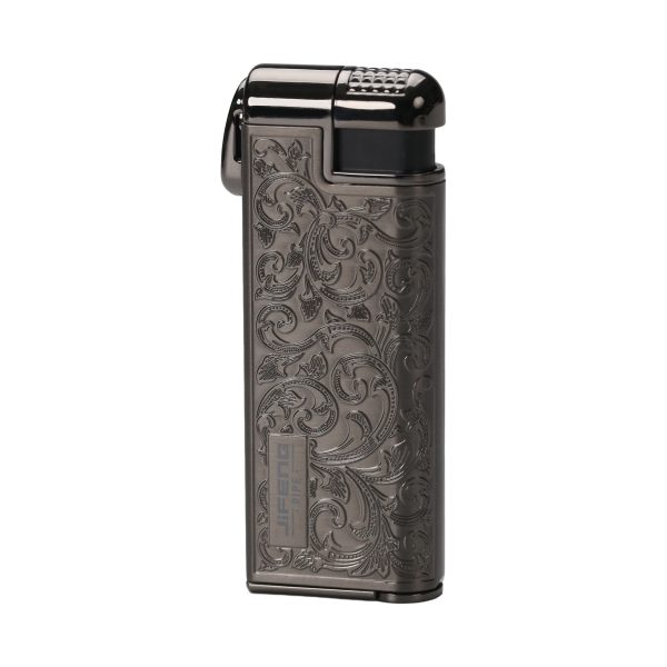 JIFENG Pipe Lighter, Zinc Alloy Windproof Oblique Flame Butane Lighter with Fuel Window, Pipe Tamper and Gift Box, Refillable, Gas Not Included Black