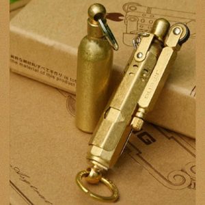 Handmade Trench Lighter WWI WWII Windproof Vintage Kerosene Pipe Lighter and Copper Brass Fuel Bottle, Gift for Men Dad Father Husband Grandparents